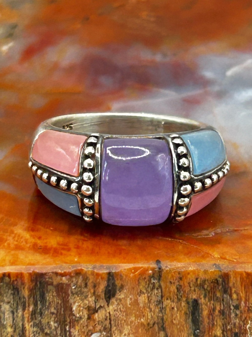 Sterling Silver Dyed Jade Ring - Size 6